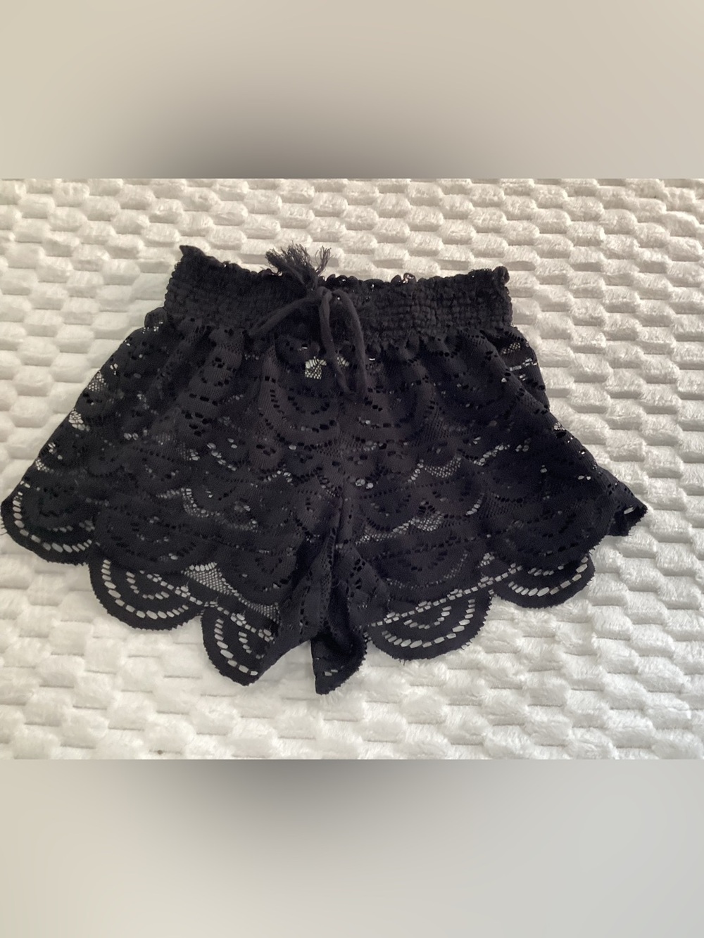 Miken swim Black Crochet Scalloped Swim Coverup Shorts size small #12